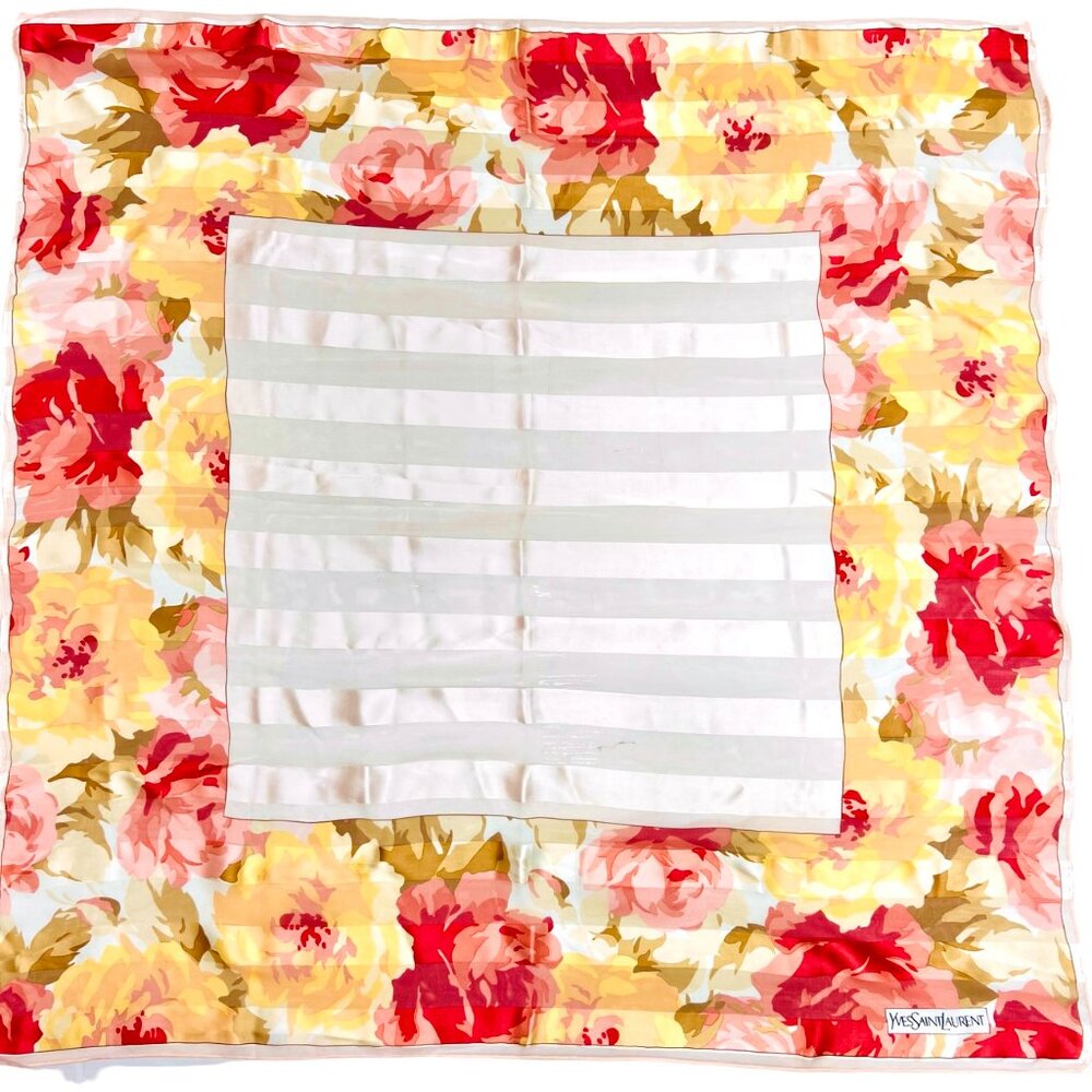 Yves Saint Laurent Scarf Chiffon/Satin Lg 34" 100% Silk light pink Floral (31 - Picture 11 of 13